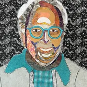 Page 30 - Textile portrait artwork with intricate fabric collage